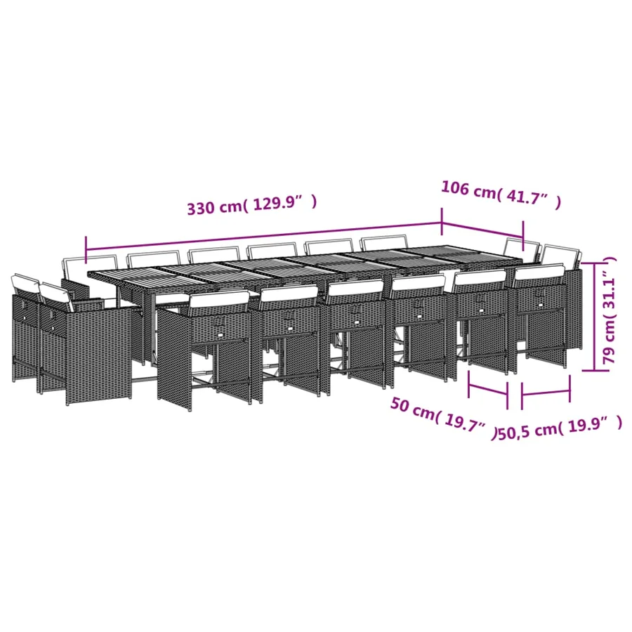 Ensemble à manger de jardin 17 pcs coussins noir résine tressée - 8