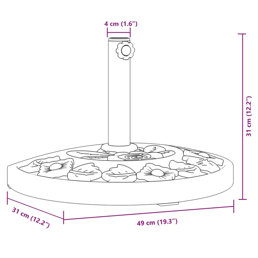 Base de parasol pour mâts Ø38 / 48 mm 9 kg demi-rond - 8