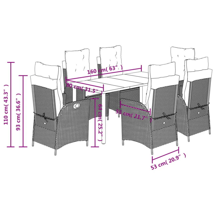 Ensemble à manger de jardin et coussins 7 pcs gris clair rotin - 9