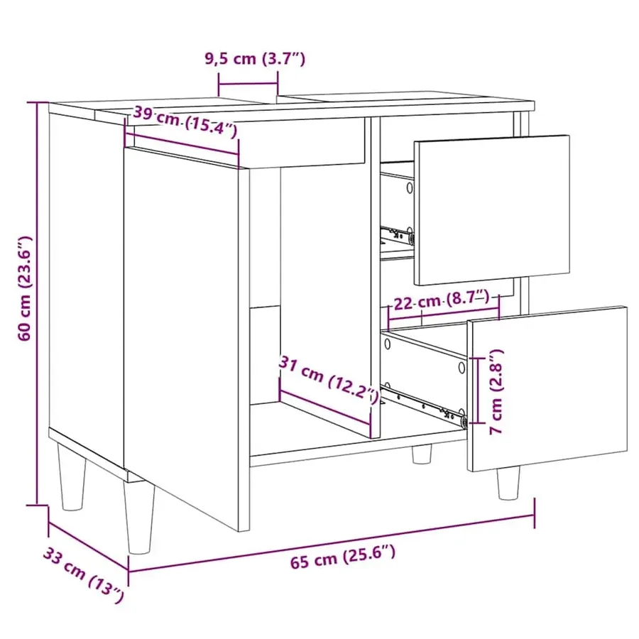 Armoire salle de bain chêne sonoma 65x33x60 cm - 12