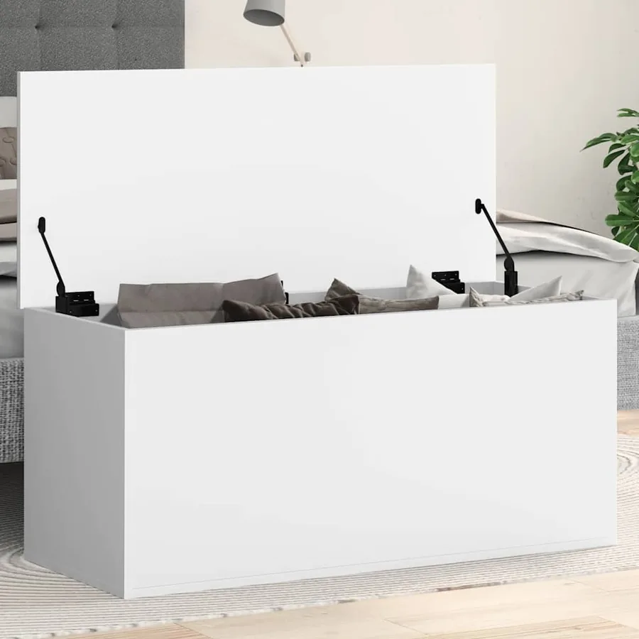 Boîte de rangement blanc 100x42x46 cm bois d'ingénierie