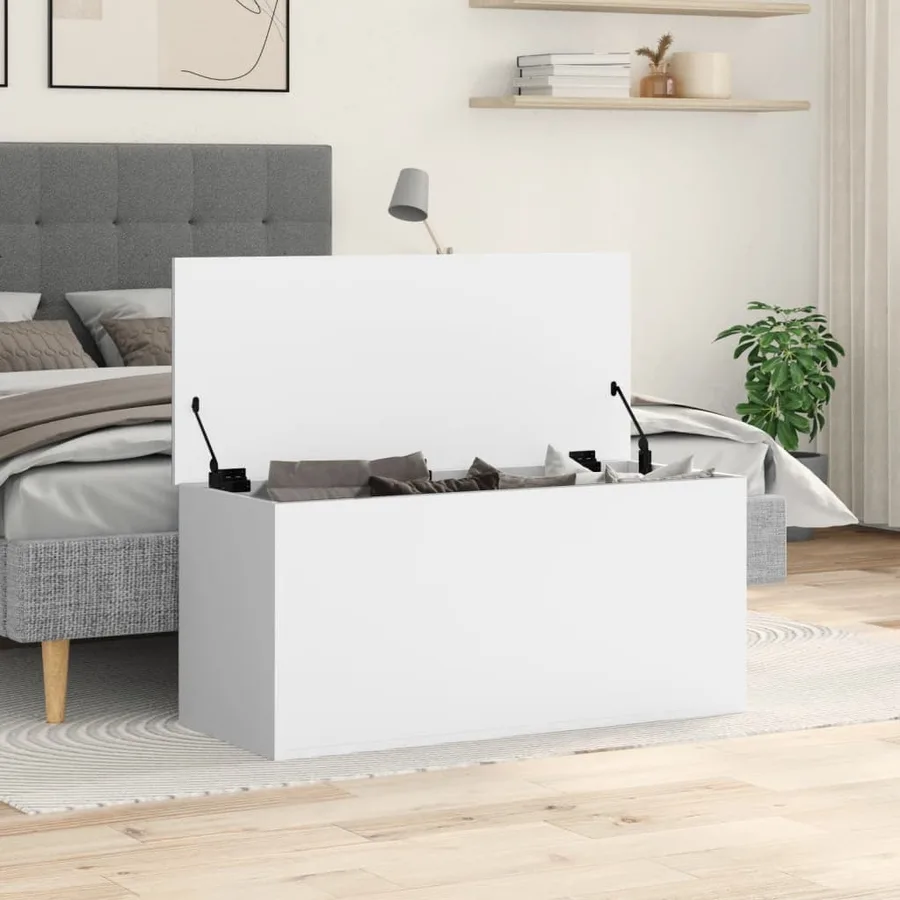 Boîte de rangement blanc 100x42x46 cm bois d'ingénierie - 3