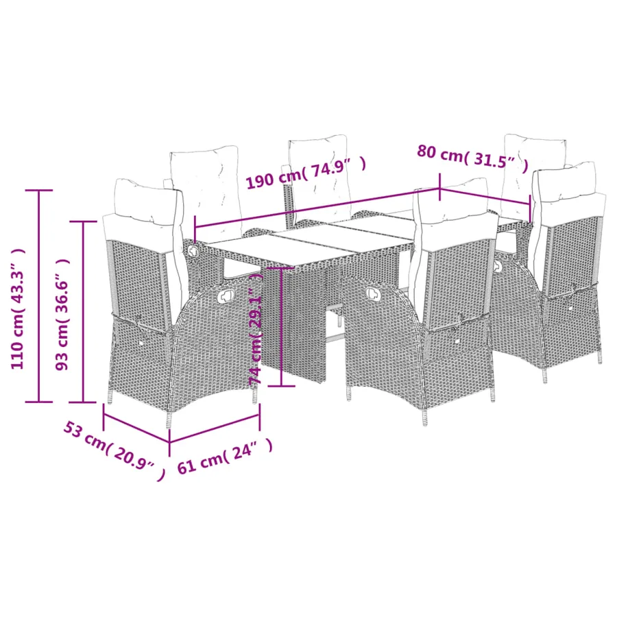 Ensemble à manger de jardin coussins 7 pcs mélange beige rotin - 9