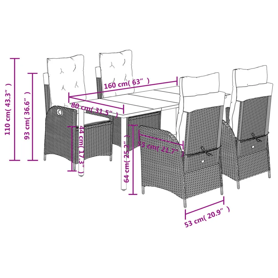 Ensemble à manger de jardin avec coussins 5pcs Beige poly rotin - 9