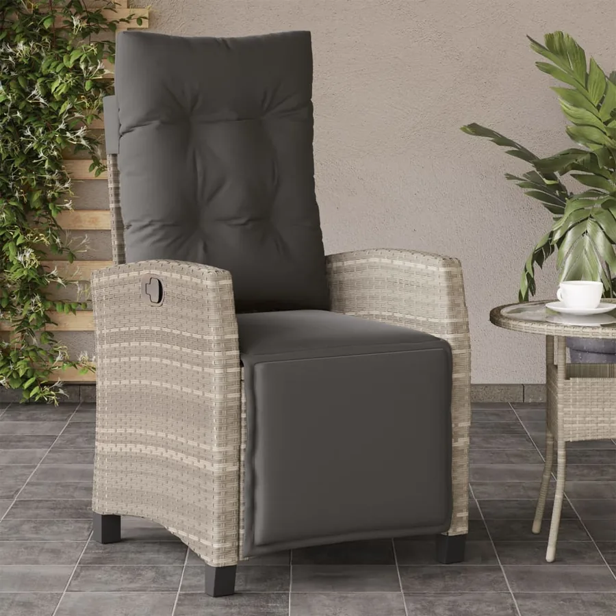 Chaise inclinable de jardin et repose-pied mélange beige rotin - 13