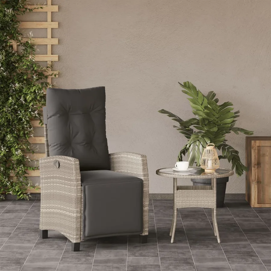 Chaise inclinable de jardin et repose-pied mélange beige rotin - 15