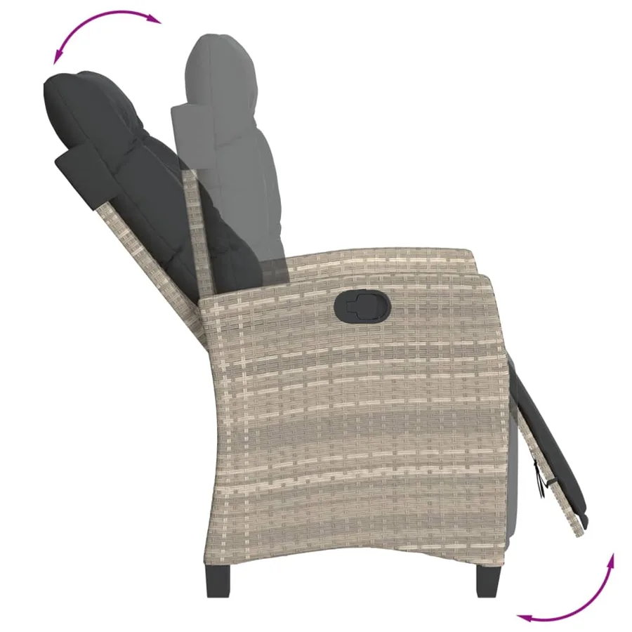 Chaise inclinable de jardin et repose-pied mélange beige rotin - 19