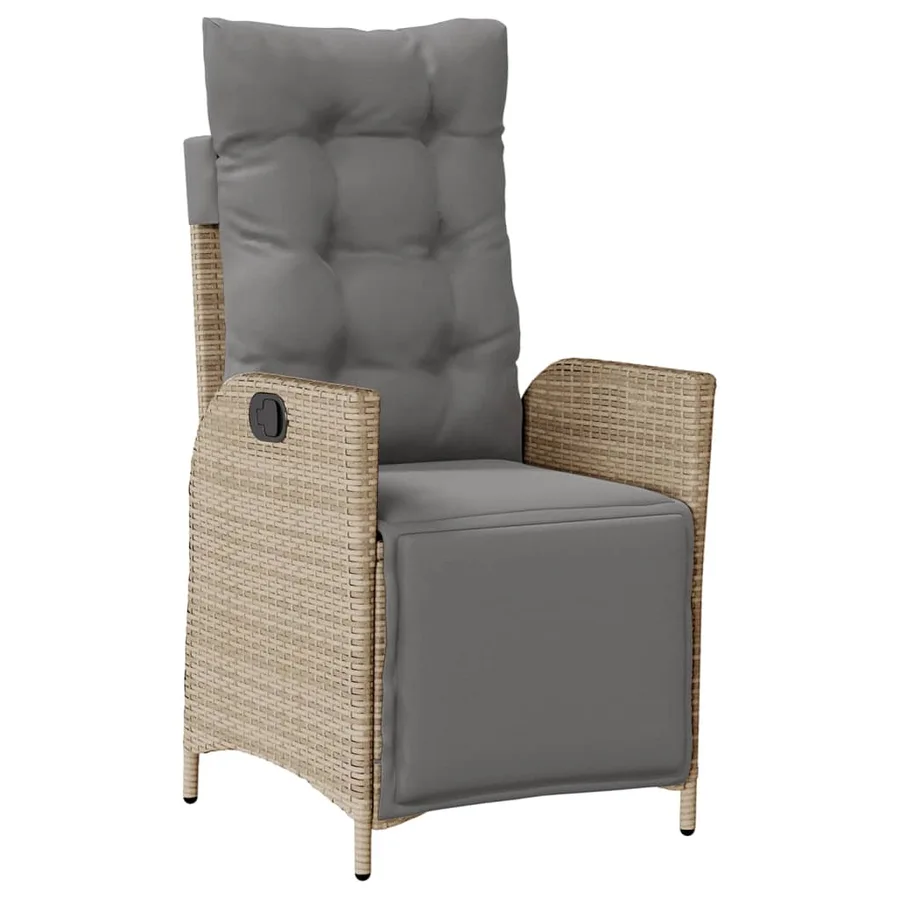 Chaise inclinable de jardin et repose-pied mélange beige rotin - 2