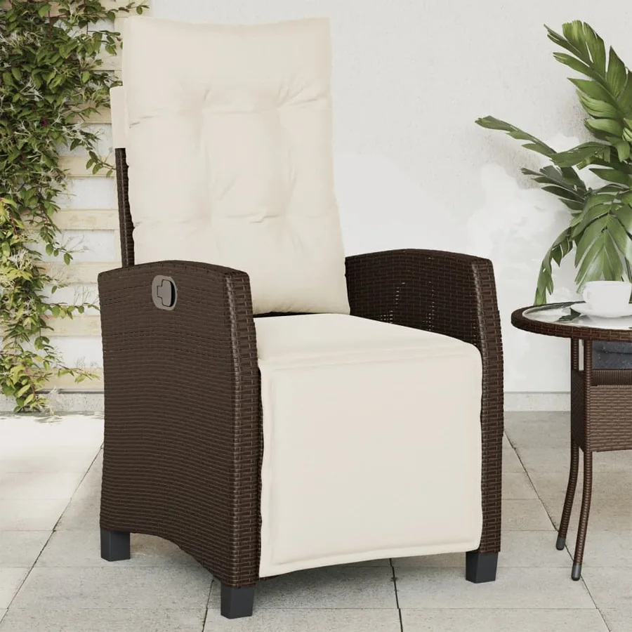 Chaise inclinable de jardin et repose-pied mélange beige rotin - 25