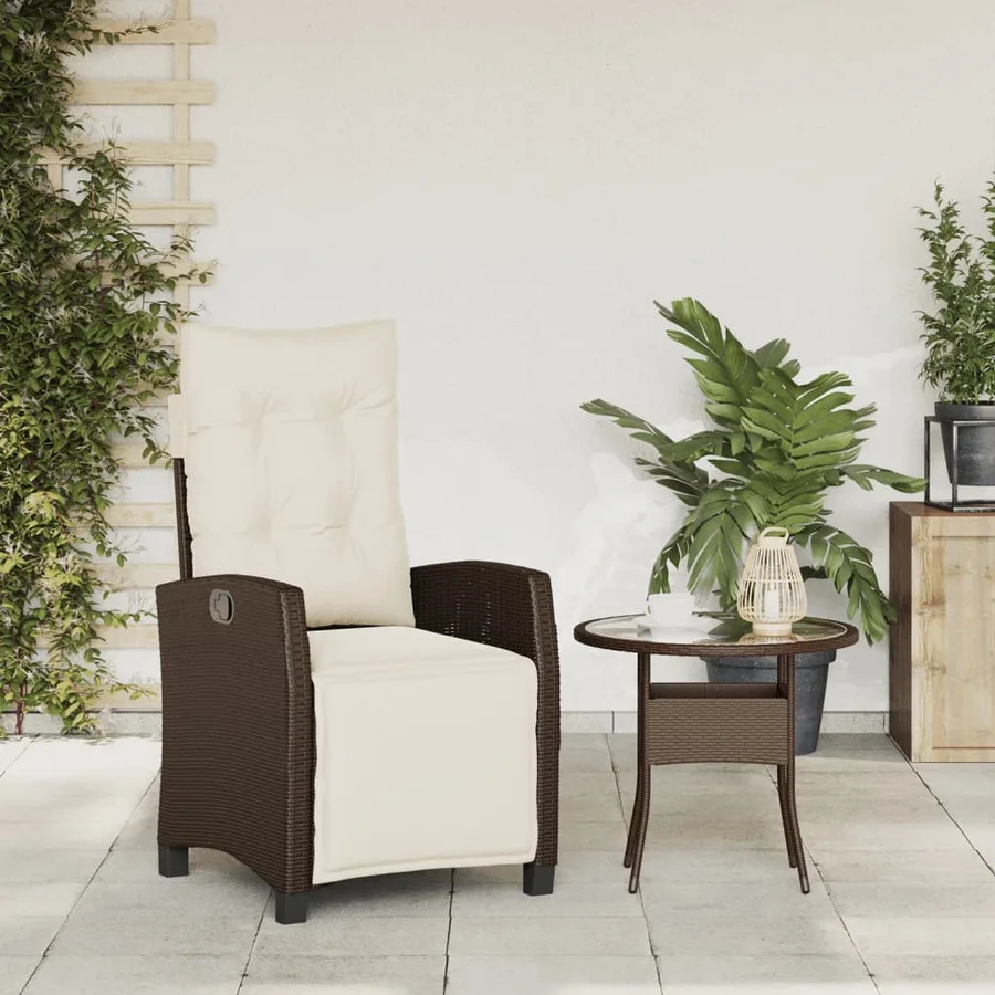 Chaise inclinable de jardin et repose-pied mélange beige rotin - 27