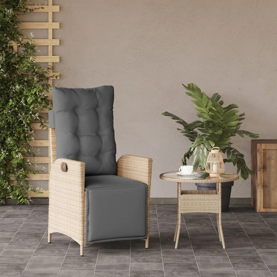 Chaise inclinable de jardin et repose-pied mélange beige rotin - 3