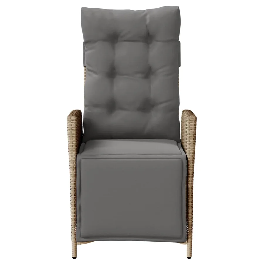 Chaise inclinable de jardin et repose-pied mélange beige rotin - 4