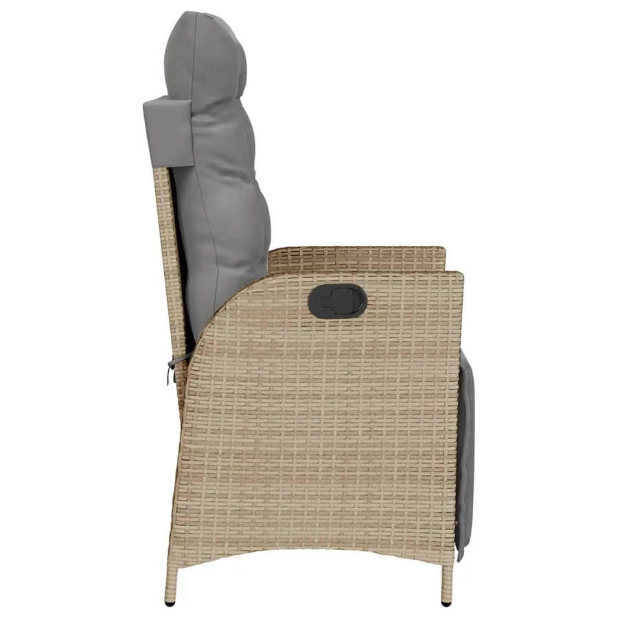 Chaise inclinable de jardin et repose-pied mélange beige rotin - 5