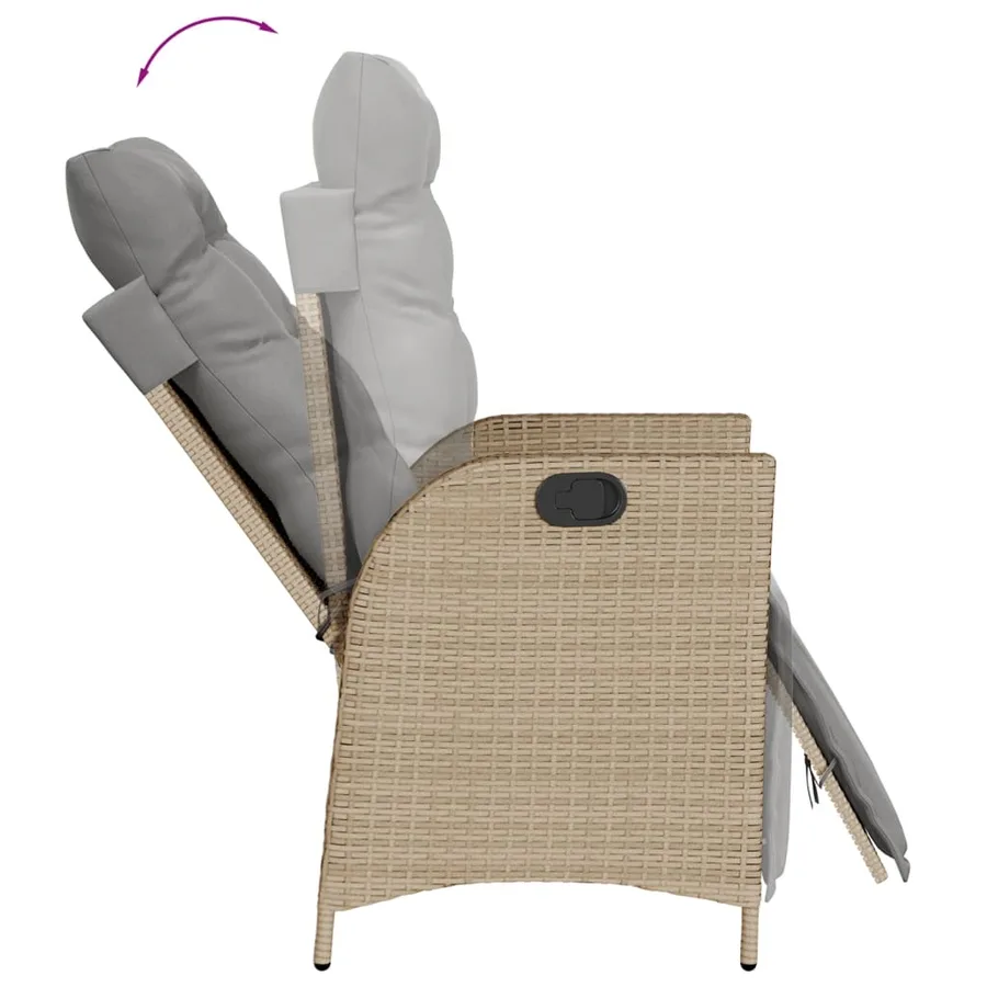 Chaise inclinable de jardin et repose-pied mélange beige rotin - 7