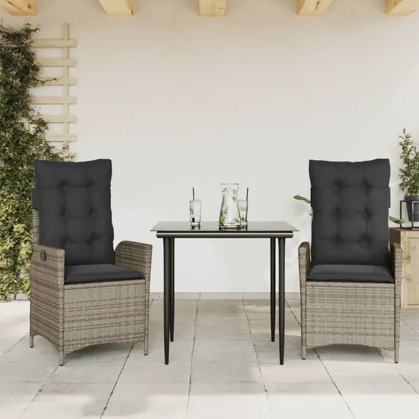 Ensemble à manger de jardin 3 pcs coussins gris résine tressée