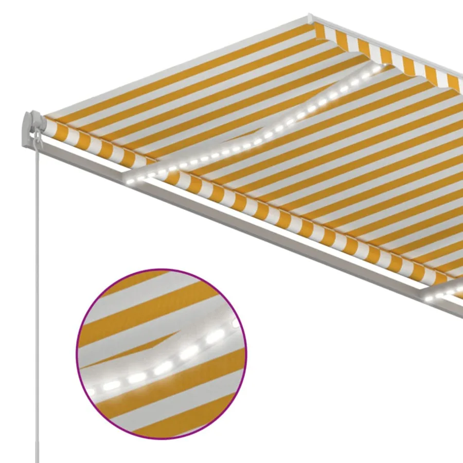 Auvent manuel rétractable avec LED 350x250 cm Jaune et blanc - 4