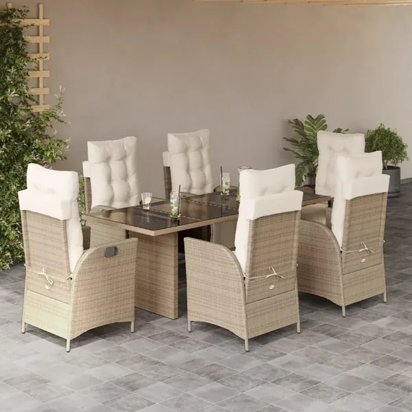 Ensemble à manger de jardin et coussins 7 pcs beige poly rotin