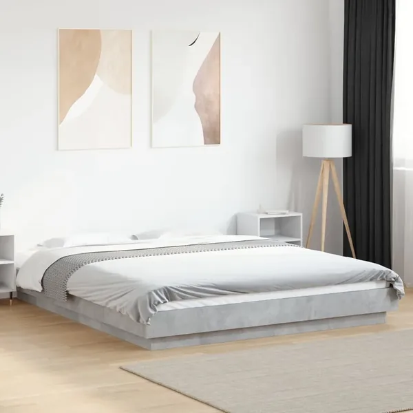 Cadre de lit sans matelas gris béton 150x200 cm