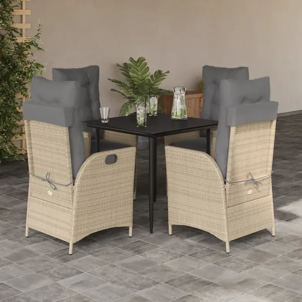 Ensemble à manger de jardin avec coussins 5pcs Beige poly rotin