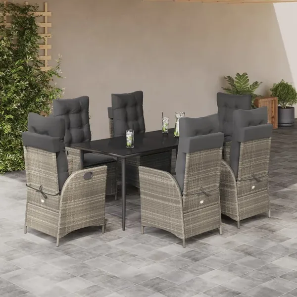 Ensemble à manger de jardin et coussins 7 pcs gris clair rotin