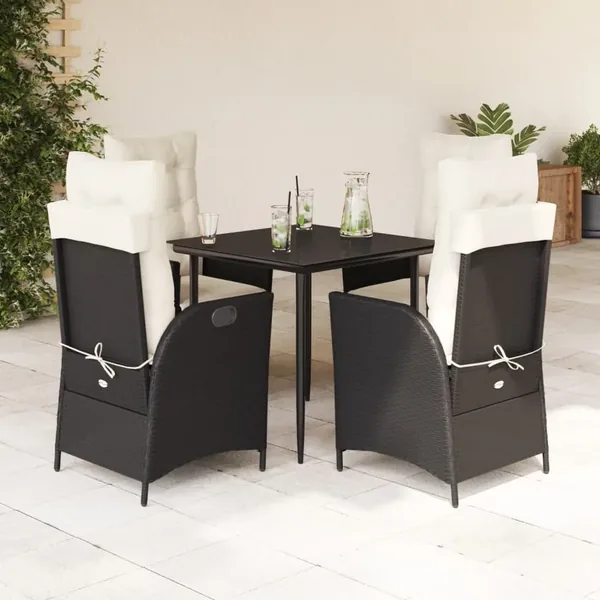 Ensemble à manger de jardin coussins 5pcs Noir Résine tressée
