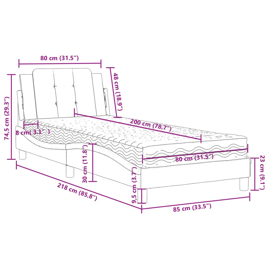 Cadre de lit sans matelas Zadar blanc et noir 80x200 cm similicuir - 12