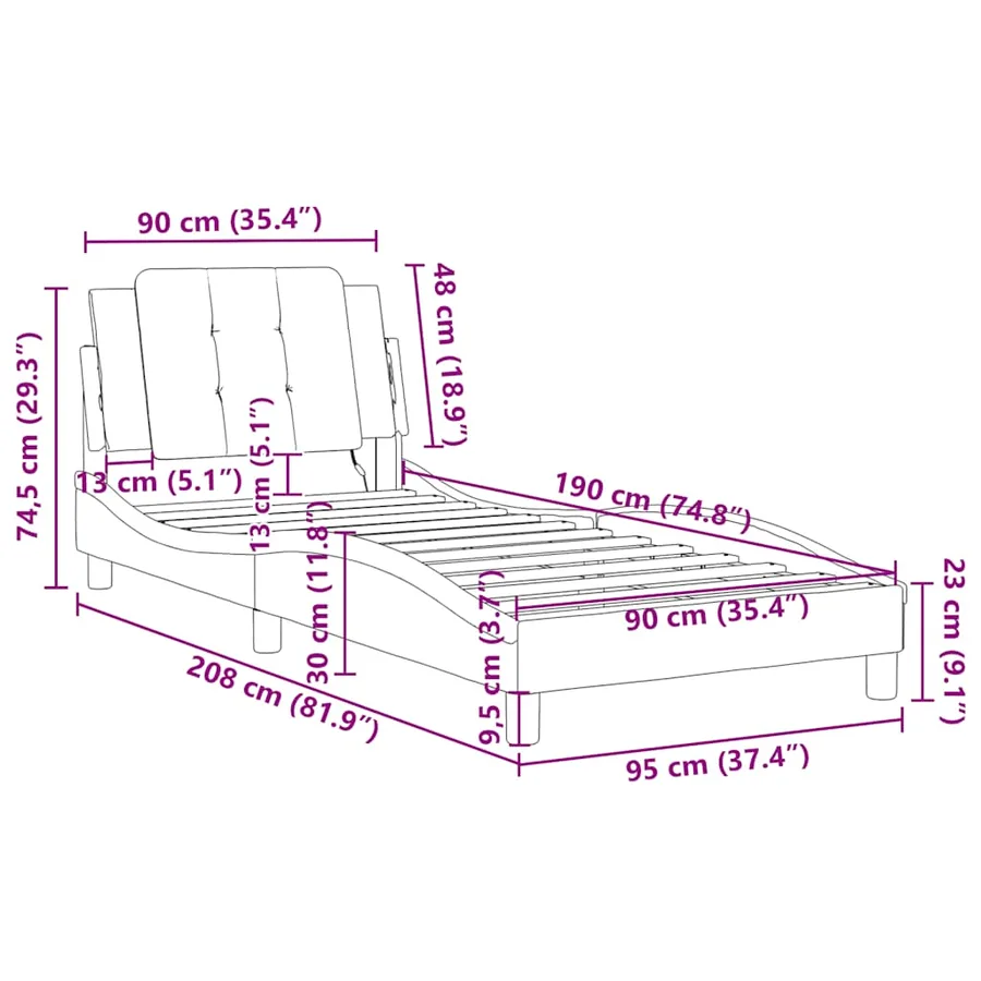 Cadre de lit sans matelas Zadar noir 90x190 cm similicuir - 12