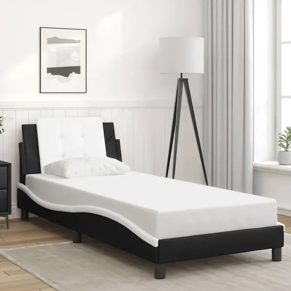 Cadre de lit sans matelas Zadar noir et blanc 90x190 cm similicuir