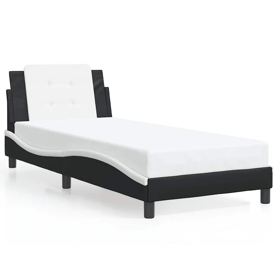 Cadre de lit sans matelas Zadar noir et blanc 90x190 cm similicuir - 2
