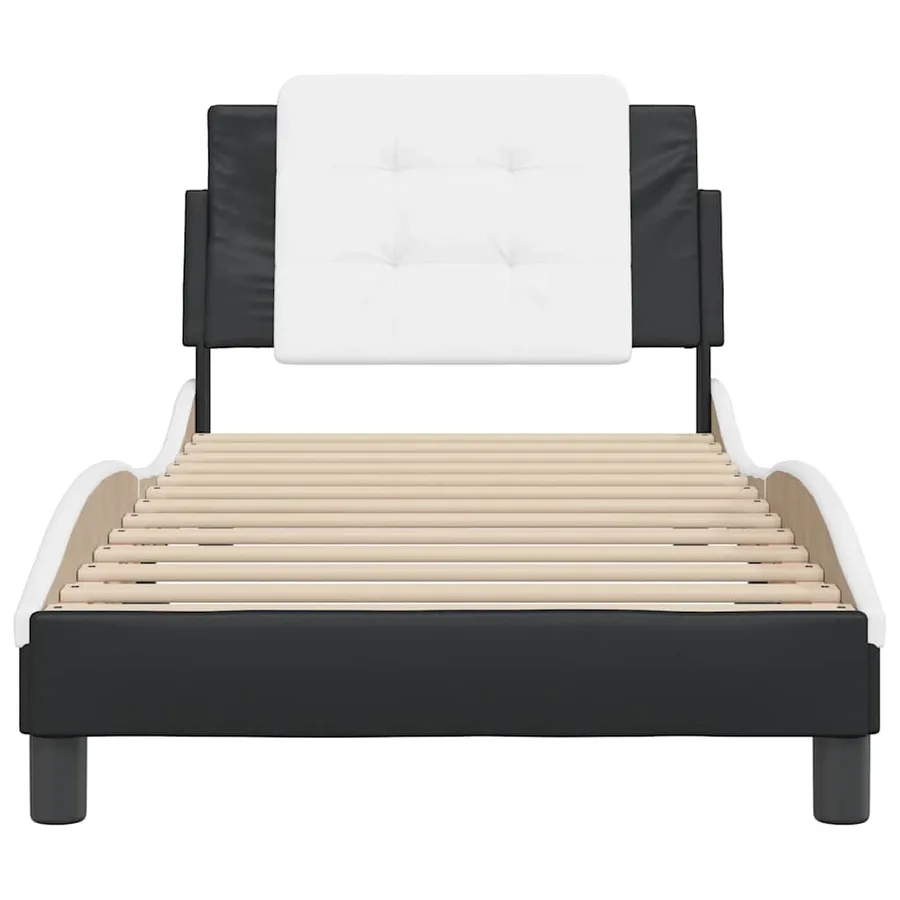 Cadre de lit sans matelas Zadar noir et blanc 90x190 cm similicuir - 4