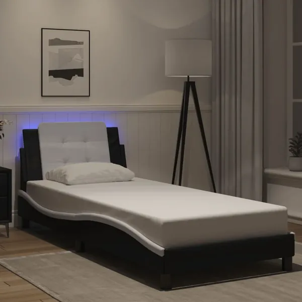 Cadre de lit avec LED sans matelas Zadar noir et blanc 90x200 cm