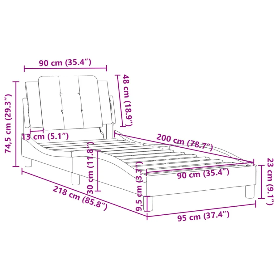 Cadre de lit avec LED sans matelas Zadar noir et blanc 90x200 cm - 17