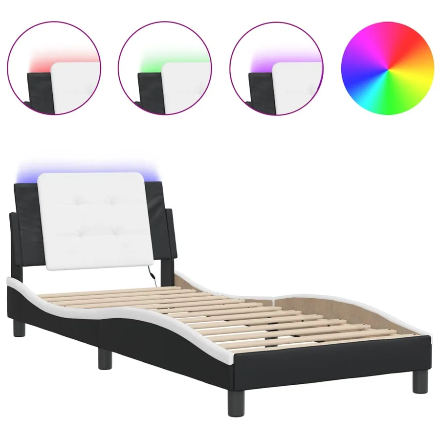 Cadre de lit avec LED sans matelas Zadar noir et blanc 90x200 cm - 2