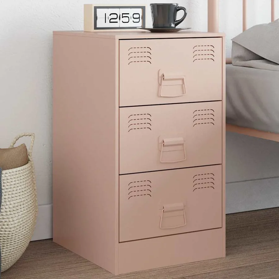 Table de chevet rose 34,5x39x62 cm acier