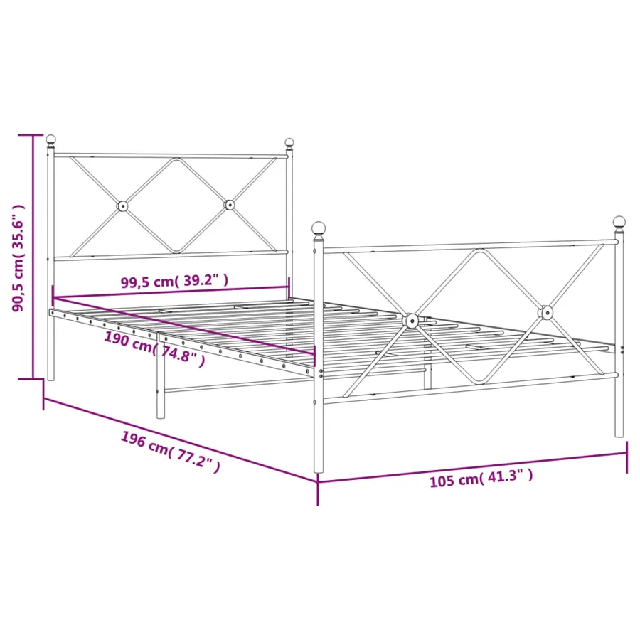 Cadre de lit métal sans matelas avec pied de lit noir 100x190cm - 8