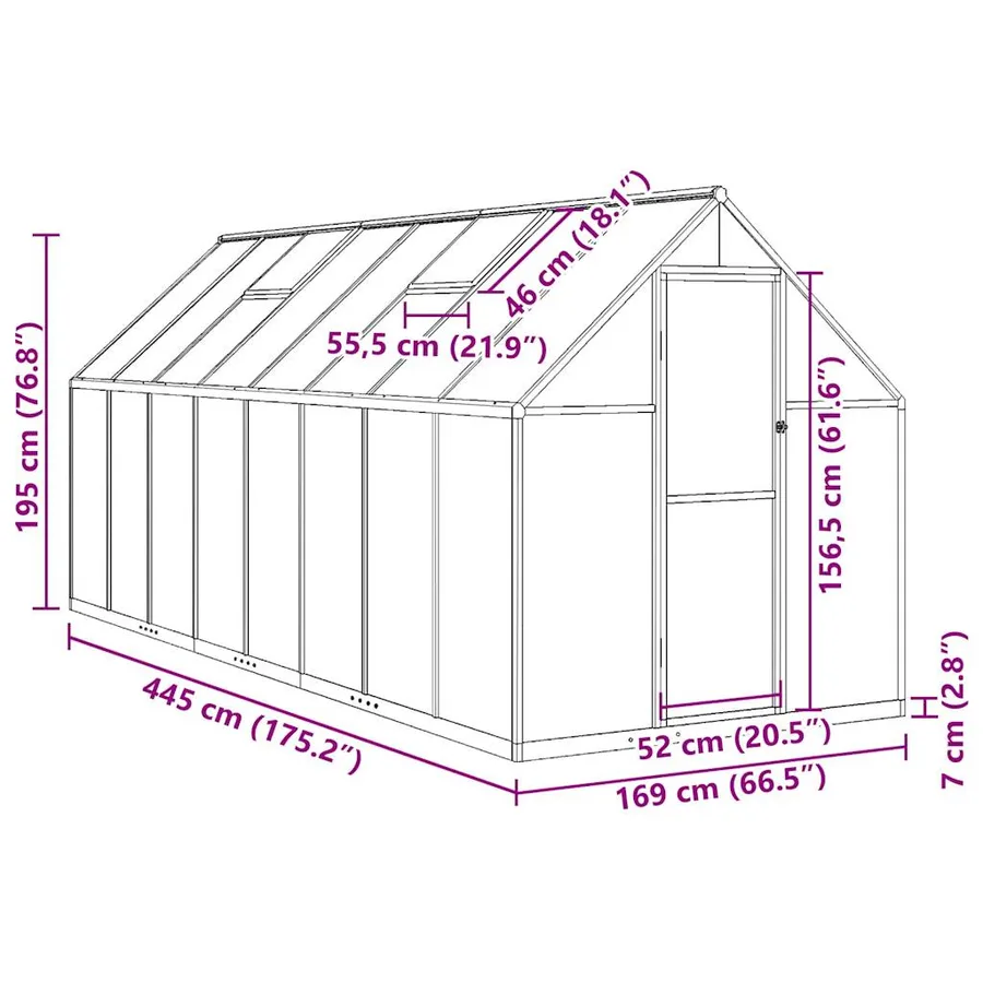 Serre avec cadre de base vert 445x169x195 cm aluminium - 10