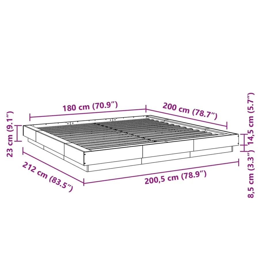 Cadre de lit et lumières LED sans matelas gris béton 180x200 cm - 14