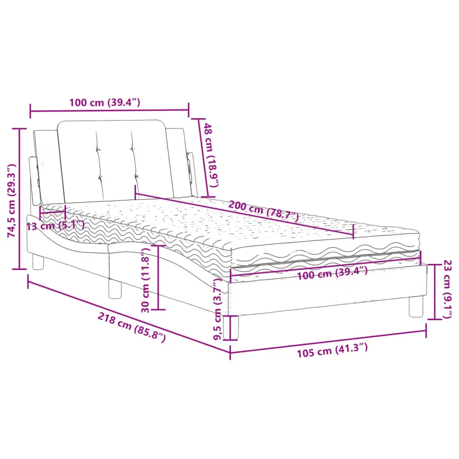 Cadre de lit sans matelas Zadar blanc et noir 100x200 cm similicuir - 12