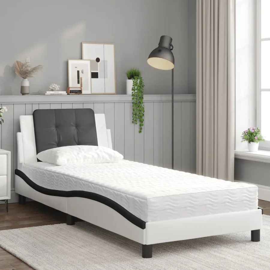 Cadre de lit sans matelas Zadar blanc et noir 100x200 cm similicuir - 3