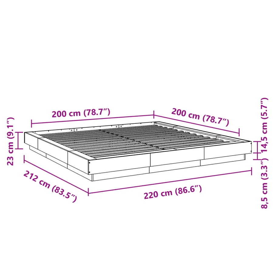 Cadre de lit sans matelas sonoma gris 200x200 cm - 10
