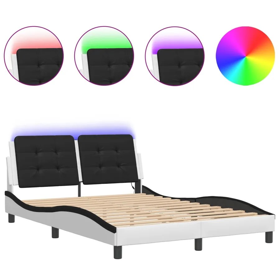 Cadre de lit avec LED sans matelas Zadar blanc et noir 140x190 cm - 2