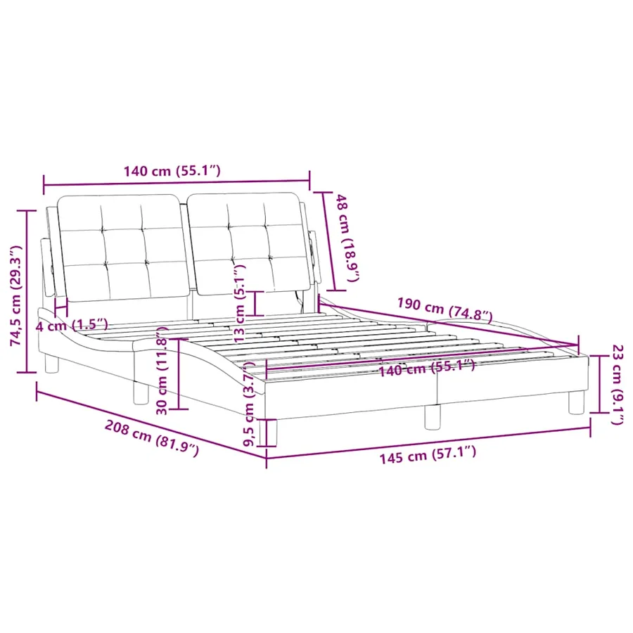 Cadre de lit sans matelas Zadar noir 140x190 cm similicuir - 12