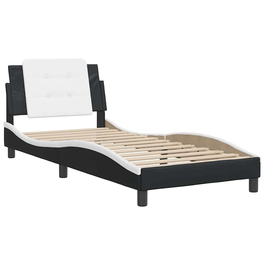 Cadre de lit sans matelas Zadar noir et blanc 100x200 cm similicuir - 7