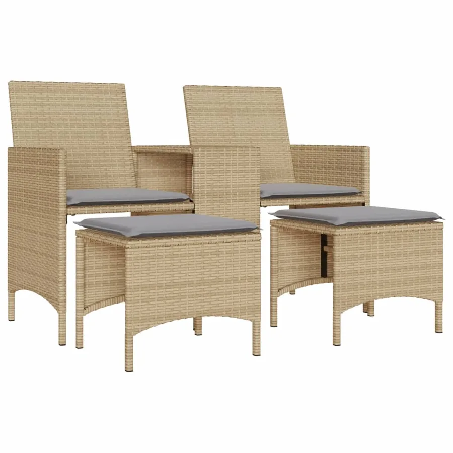 Canapé de jardin 2 places avec table et tabourets beige rotin - 2