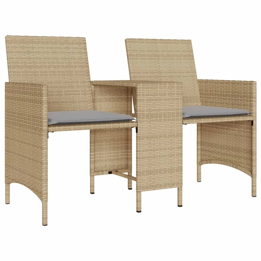 Canapé de jardin 2 places avec table et tabourets beige rotin - 4