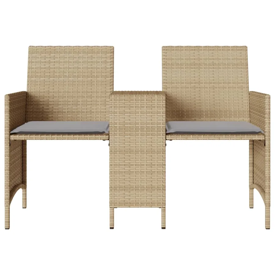 Canapé de jardin 2 places avec table et tabourets beige rotin - 5