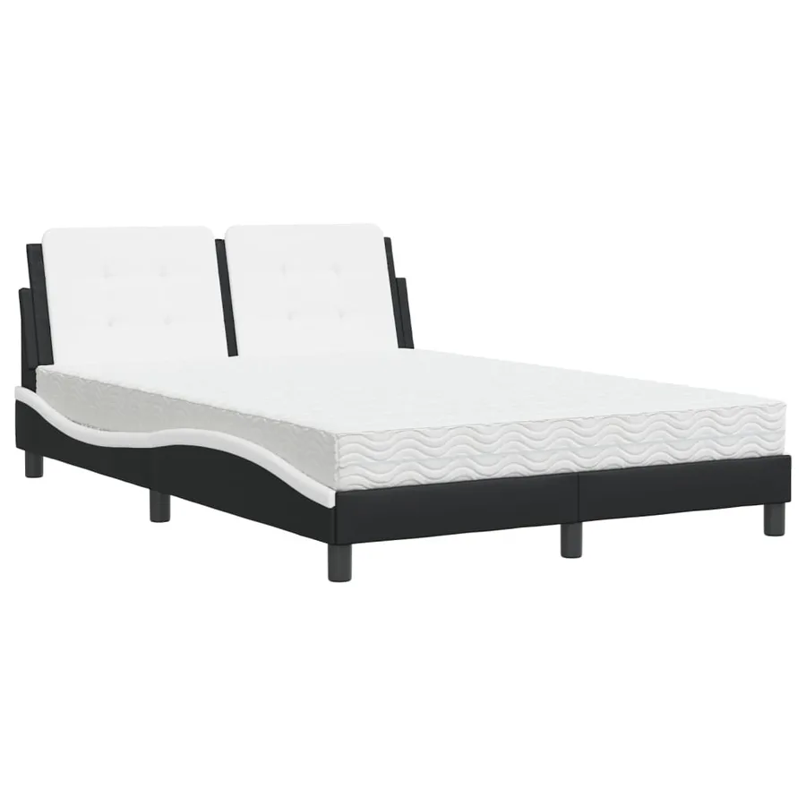 Cadre de lit sans matelas Zadar noir et blanc 140x190 cm similicuir - 2