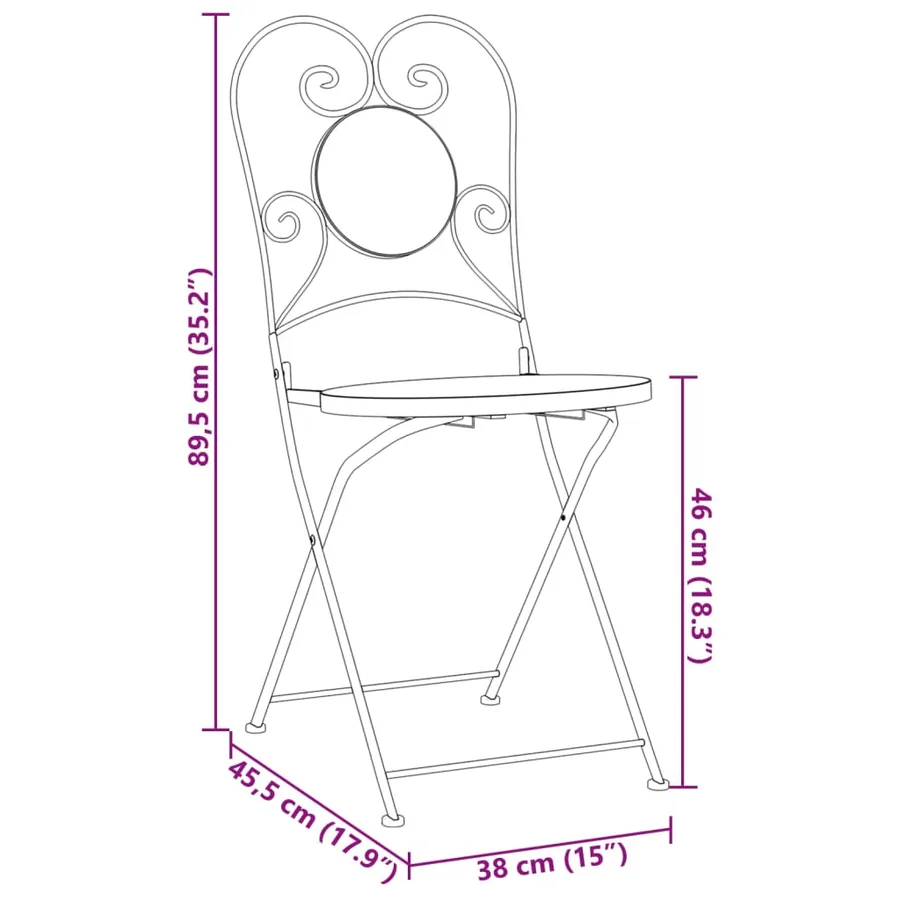 Chaises de bistro pliables lot de 2 noir et blanc céramique - 12