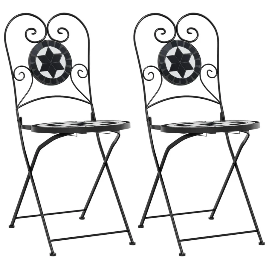 Chaises de bistro pliables lot de 2 noir et blanc céramique - 2