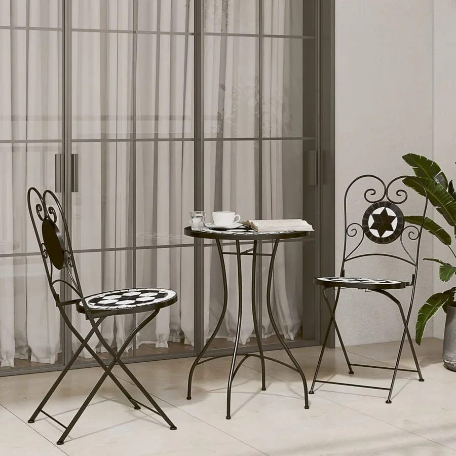 Chaises de bistro pliables lot de 2 noir et blanc céramique - 3